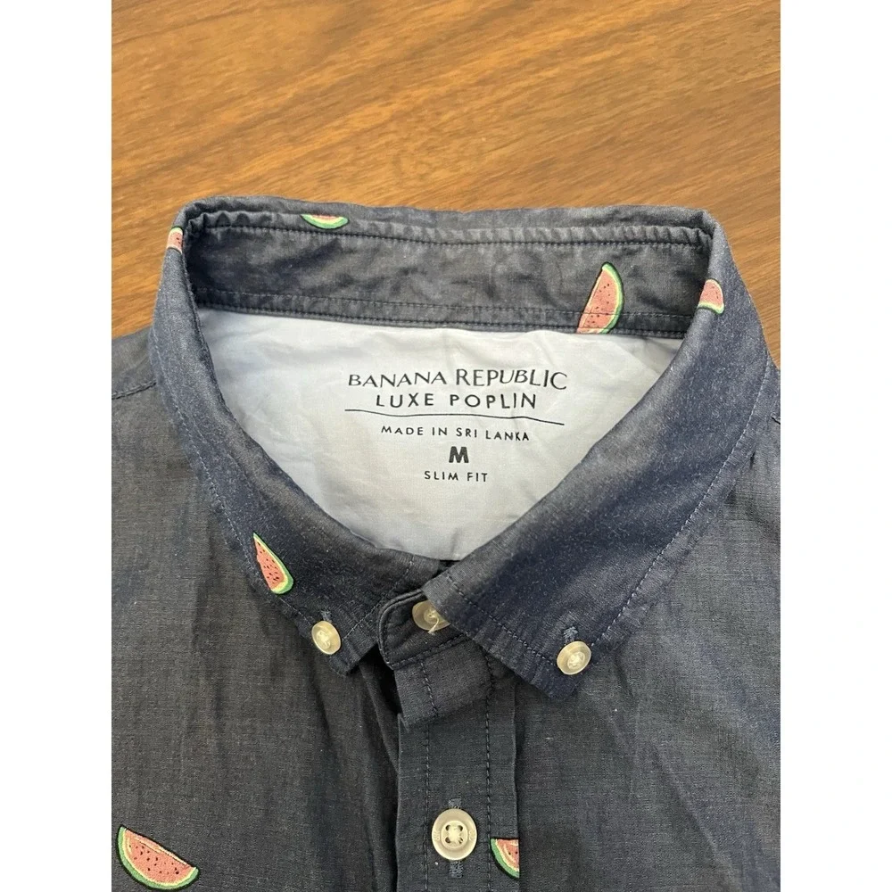 Banana Republic Luxe Poplin Slim Fit Shirt Men's Chambray Blue Watermelon M